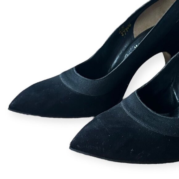 Vintage Herbert Levine "Sailor Beware" Pumps with Bow at Back, Black Suede, Size - Picture 12 of 16